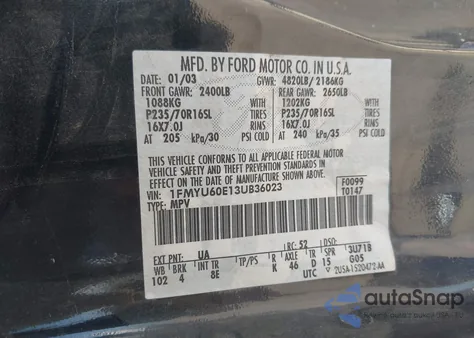 2003 Ford Explorer Sport Xls/Xlt z USA, uszkodzony, nr VIN 1FMYU60E13UB36023